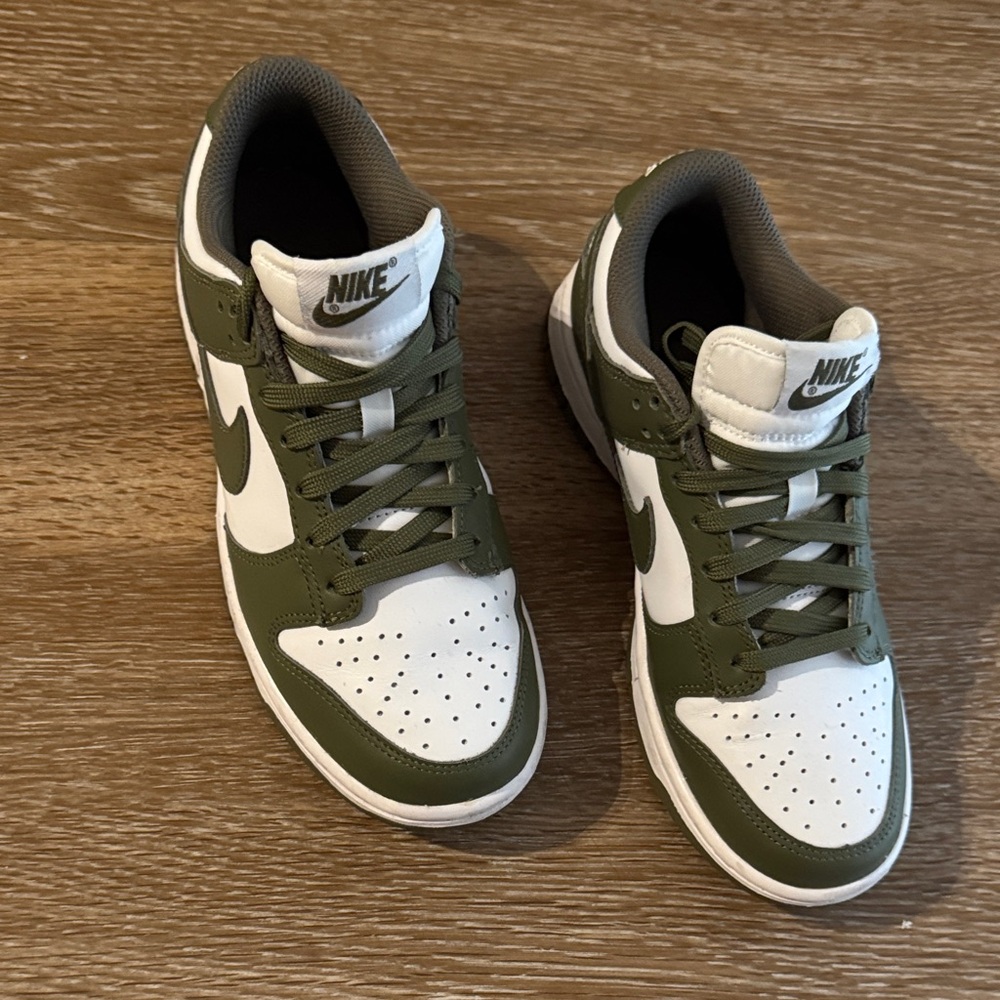 Nike Women’s Olive Green and White Dunks